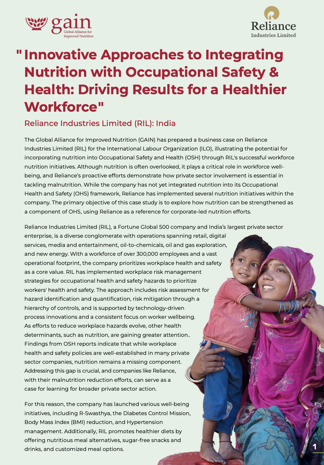 Innovative Approaches to Integrating Nutrition with Occupational Safety & Health: Driving Results for a Healthier Workforce – Reliance Industries Limited (RIL): India