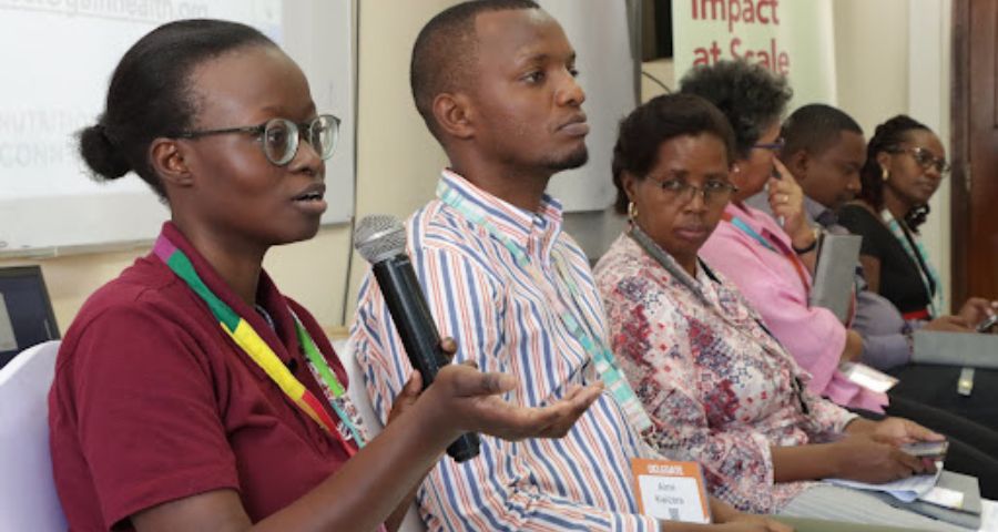 Lilian Nyamongo, Associate- Nutrition Connect, presenting on public-private engagement for nutrition, during the GAIN-led knowledge session at Sankalp Africa Summit 2023